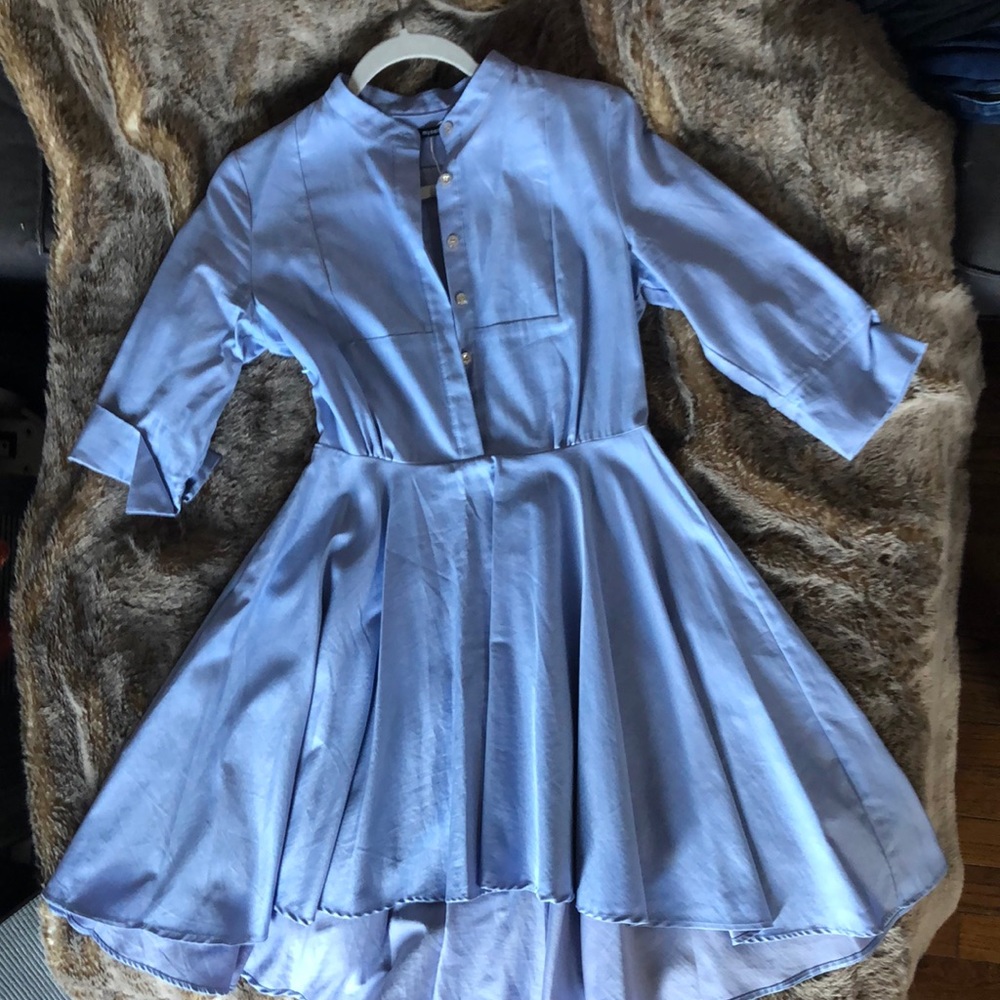 Blue lady like shirt dress with full skirt